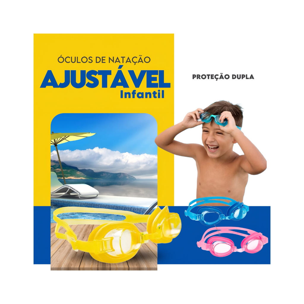 Óculos de Natação Infantil Ajustável Antiemabçante e Proteção UV Confortável Vedação Segura e Leve
