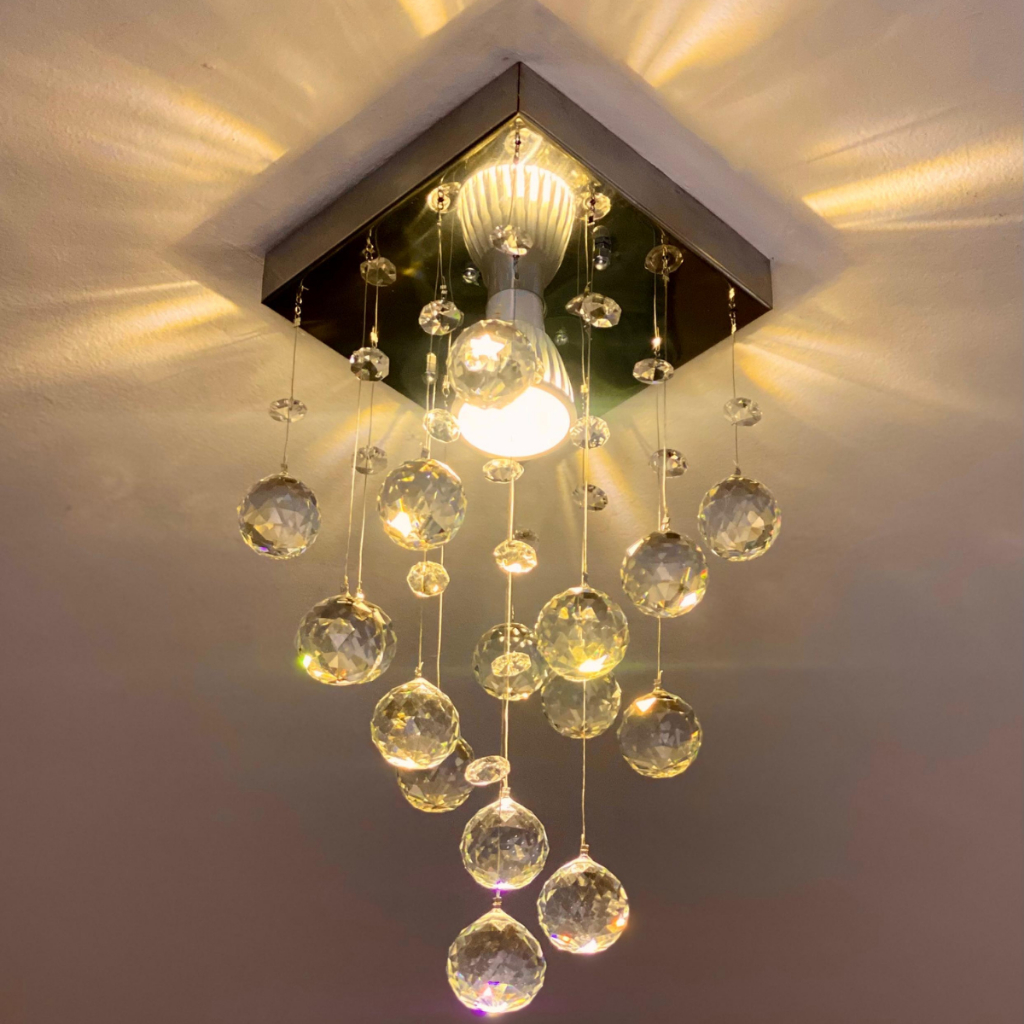 Lustre De Cristal Acrílico 14x14 E27 Apartamento Sala Hall em Oferta na Shopee