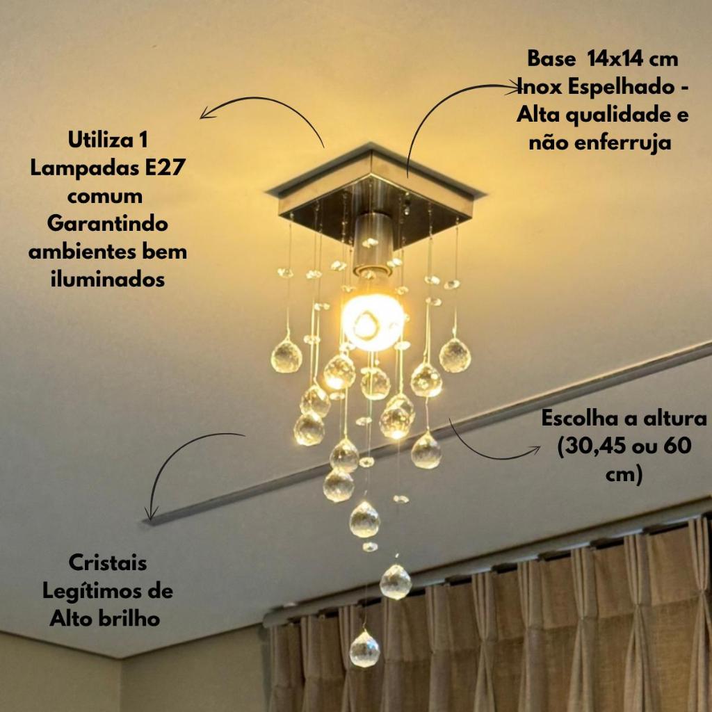 Lustre Plafon De Cristal Verdadeiro Sala Quarto Vai Montado em Oferta na Shopee