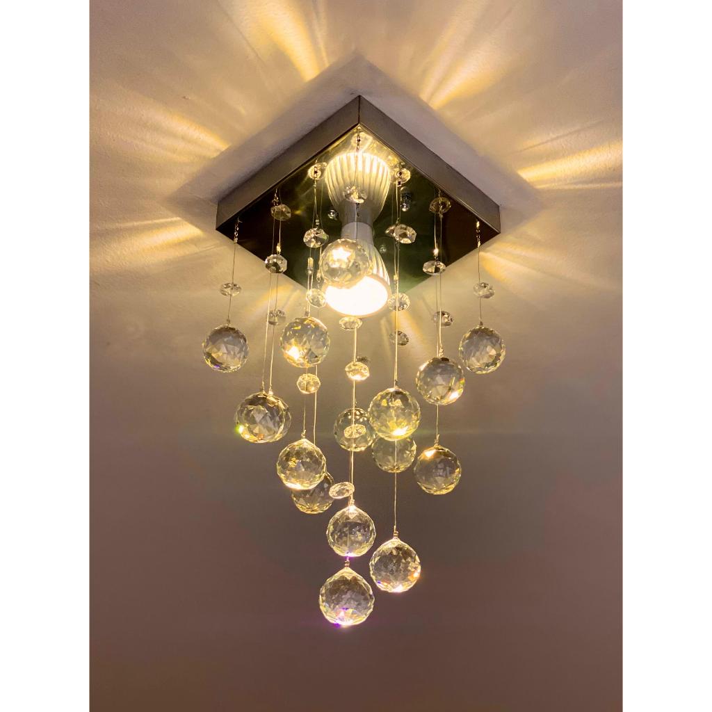 Lustre Cristal Acrílico 14x14  Quarto Sala Vai Montado Promoção