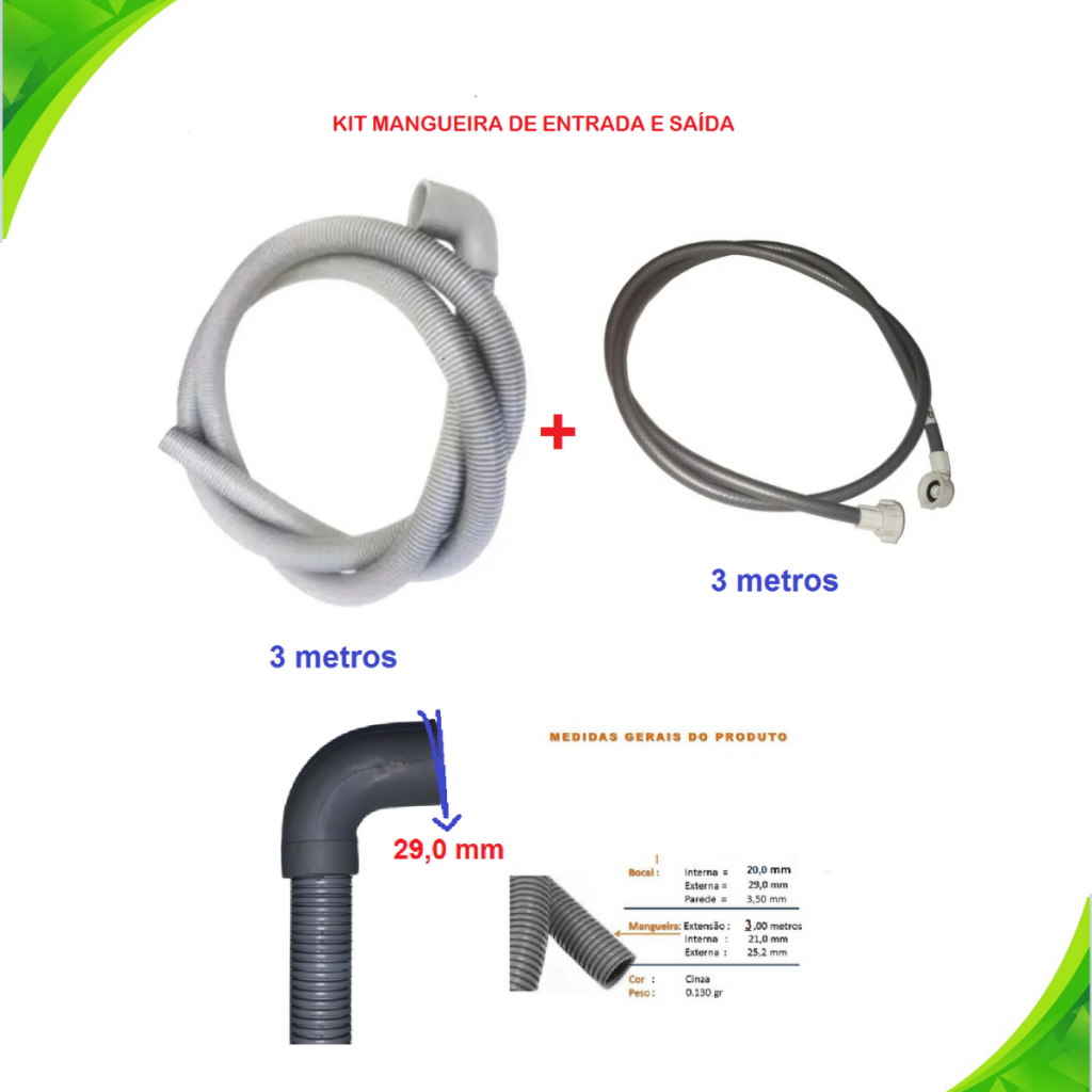 Mangueira Entrada e Saída para Lava Louças com 3 Metros Brastemp, Consul, Electrolux