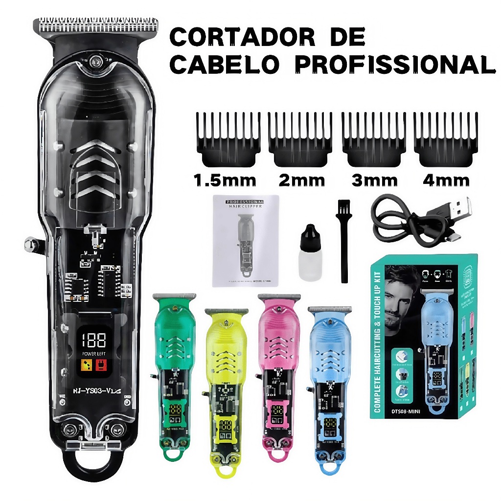 Máquina De Cortar Cabelo Profissional Smart Lcd Barbeador Elétrico Transparente Sem Fio Para Homens