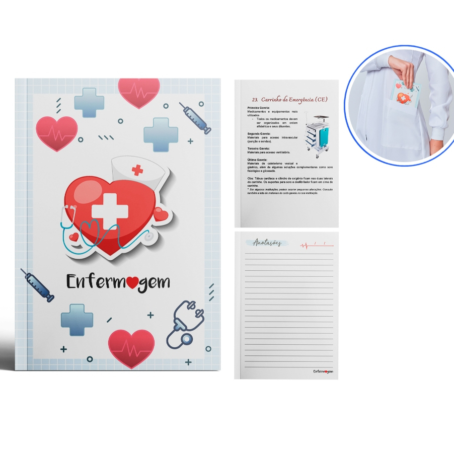 Livro de bolso enfermagem com explicativas e paginas para anotações ideal para estagios em Oferta na Shopee