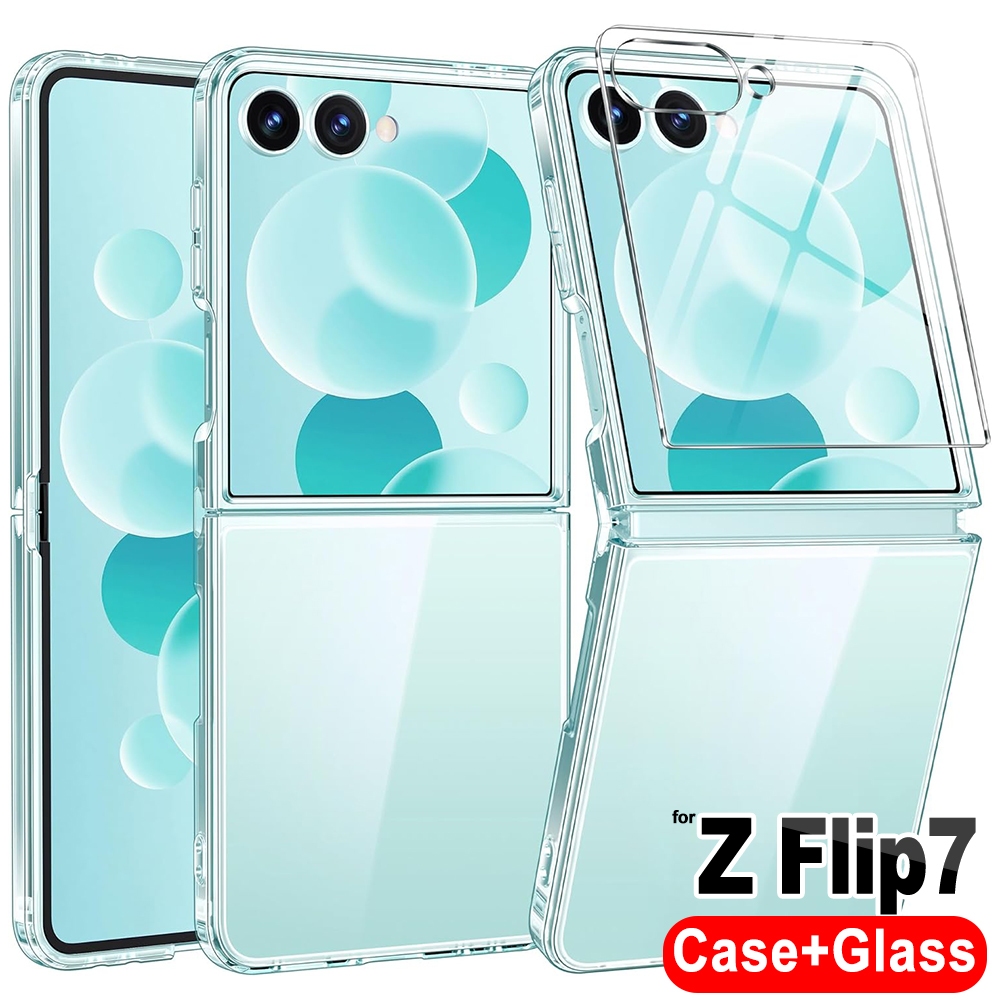 Capinha Capa Para Z Flip 7 + Pelicula Vidro Case Protetor 3D Transparente Pelic Came Sam Flip Protet