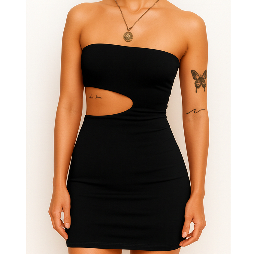 Vestido Curto Tomara que Caia Com Recorte na Cintura - Tecido Duplo Forrado Premium