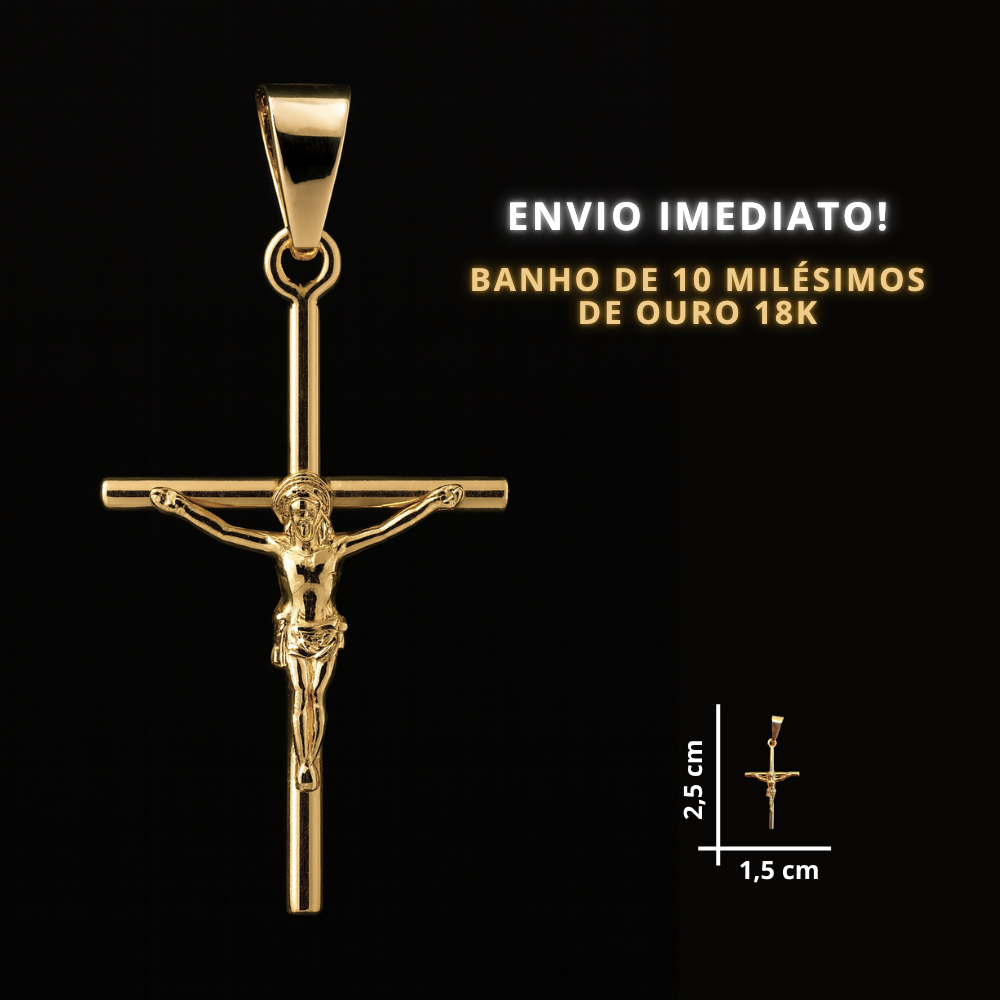 Pingente Crucifixo Cristo Palito Ouro 18K | Semijoia Religiosa Unissex Fé, Proteção e Estilo 2,5cm em Oferta na Shopee