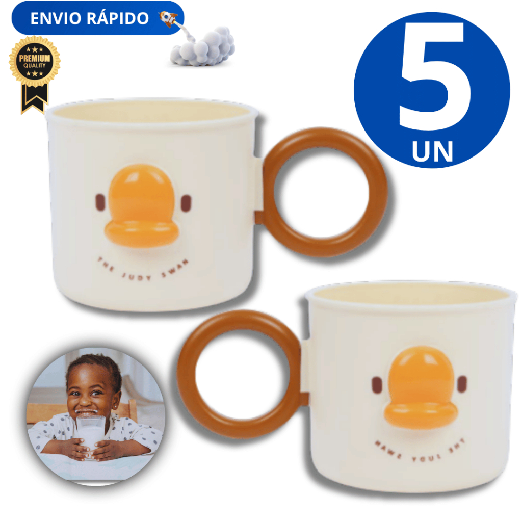 KIT 05 Caneca de Plástico Infantil 380ml Linha Resistente Premium Copo do Bebé Variáveis Utilidades Qualidade Garantida