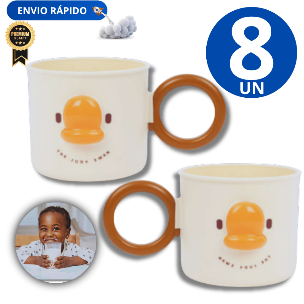 Jogo 08 Caneca de Plástico Infantil 380ml Linha Resistente Premium Copo do Bebé Variáveis Utilidades Qualidade Garantida
