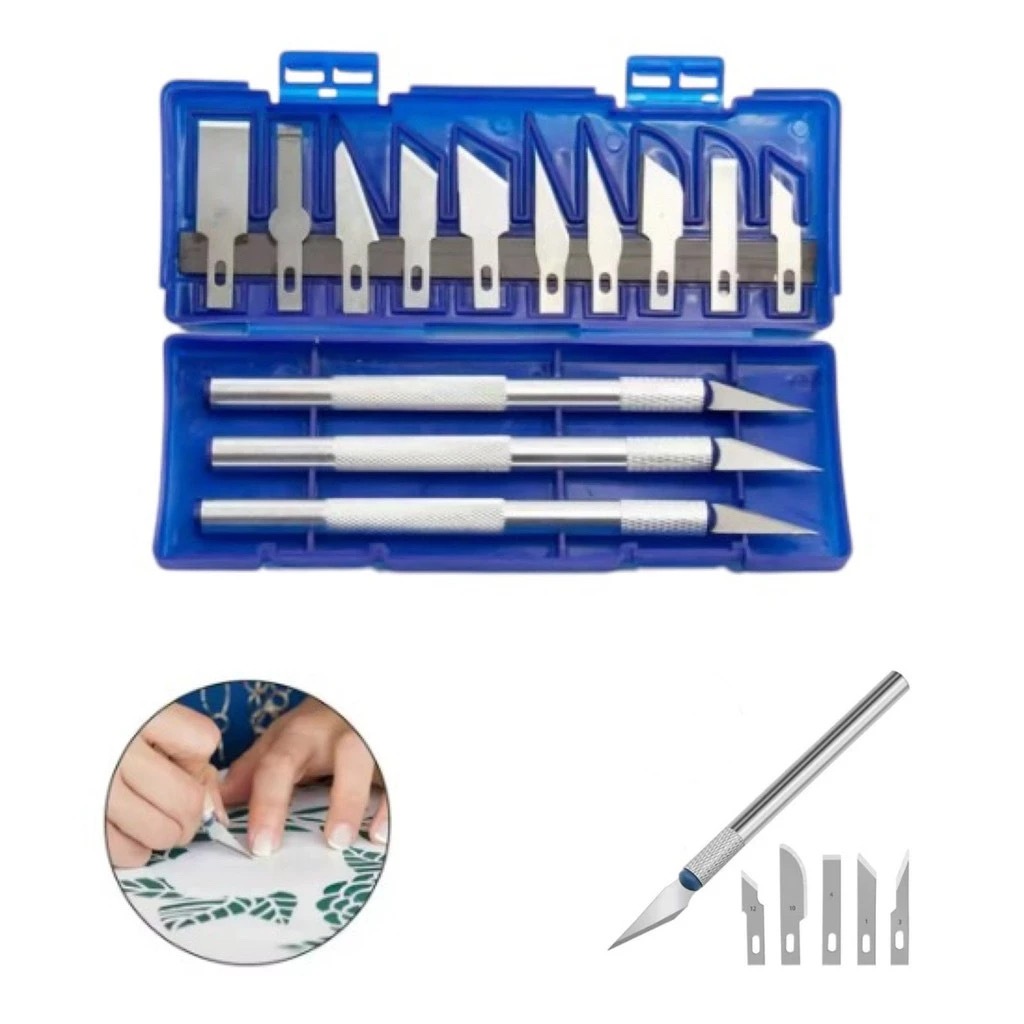 Kit faca de corte 13 artesanato estilete de precisão- Ideal para Artesanato, Artesão e Modelismo em Oferta na Shopee