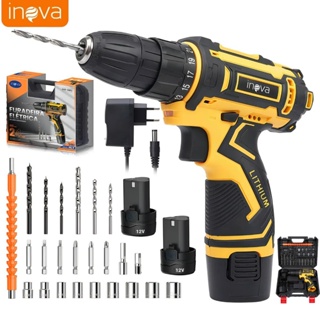 Inova Furadeira Parafusadeira Soquetes kit Brushless Elétrica Profissional 1350 rpm 2 Baterias Com Maleta em Oferta na Shopee