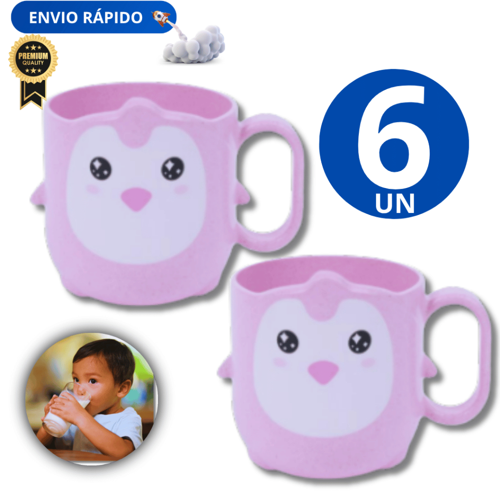 Combo 06 Canecas de Plástico Infantil 380ml Linha Premium Copo do Bebé Variáveis Utilidades Qualidade Máxima Garantida