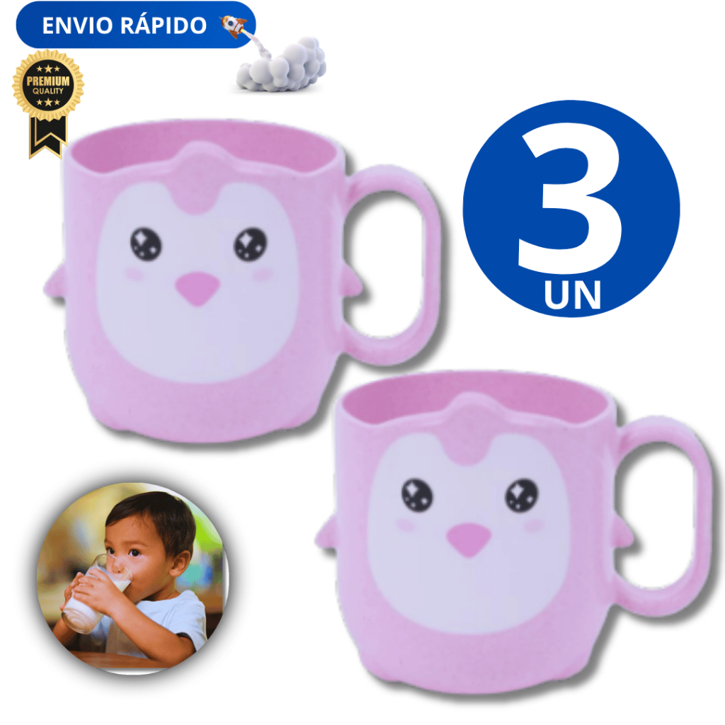 03 Canecas de Plástico Infantil 380ml Linha Premium Copo do Bebé Variáveis Utilidades Qualidade Máxima Garantida