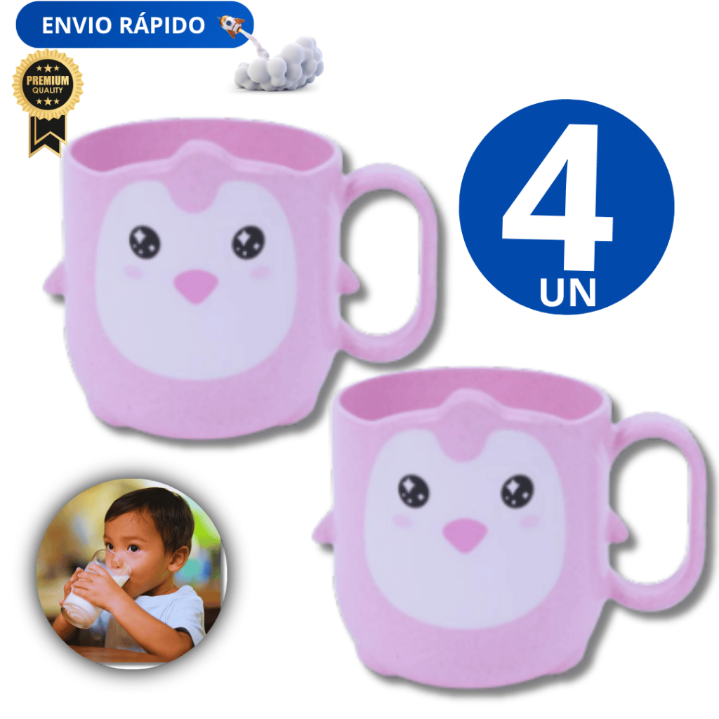 KIT 04 Caneca de Plástico Infantil 380ml Linha Premium Copo do Bebé Variáveis Utilidades Qualidade Máxima Garantida