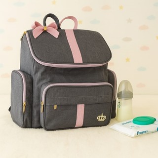 Mochila Bebe Maternidade G Rosê Laço Linho Luxo