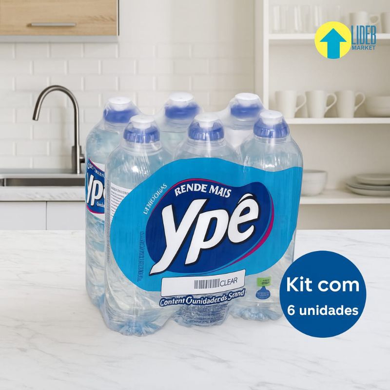 Kit Com 6 Detergente Lava Louças Liquido Ypê 500ml Cada Clear