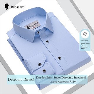 Brossard Camisa Social Masculina Premium Não Amassa e Respirável Slim Fit - Casual Trabal…