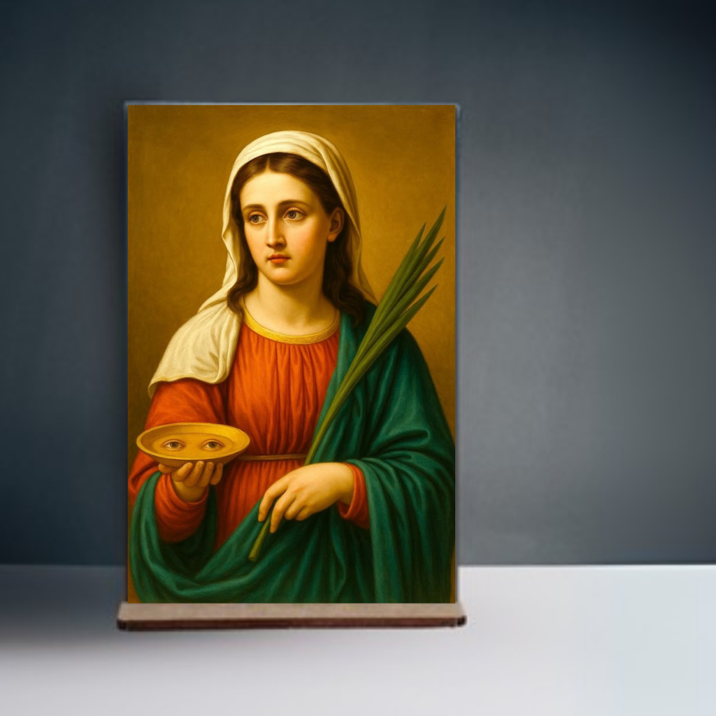 Mini Quadro Devocional Santa Luzia Placa MDF com base