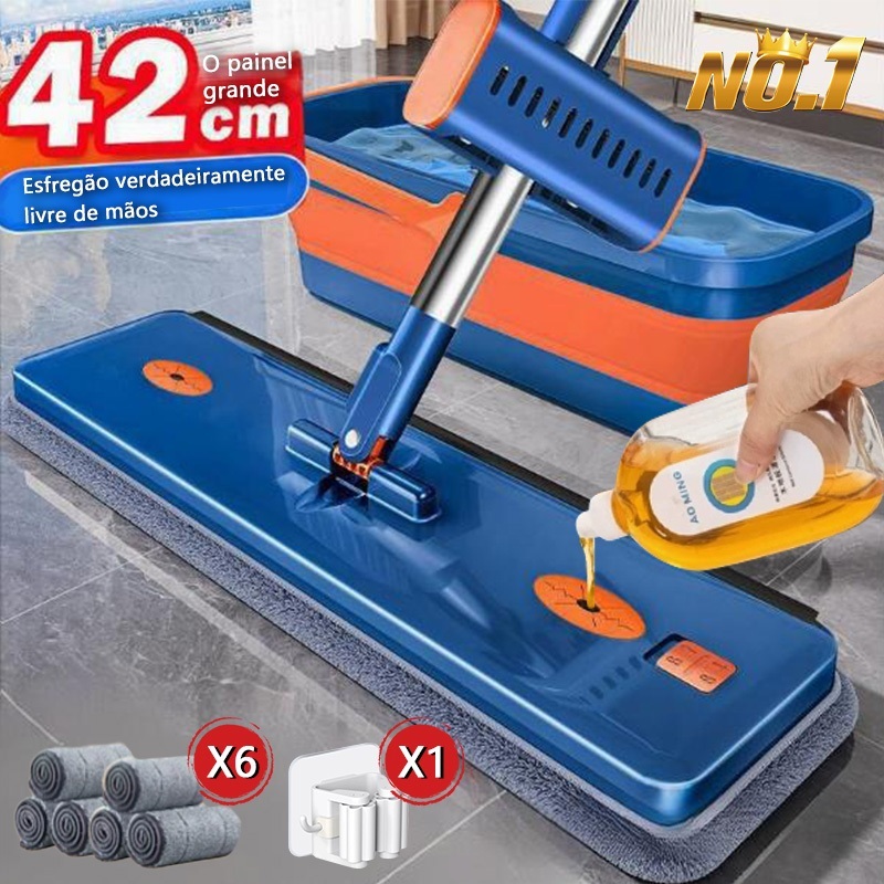 Kit de Limpeza 9 em 1: Esfregão + Balde Dobrável com Microfibra e Raspador -S10