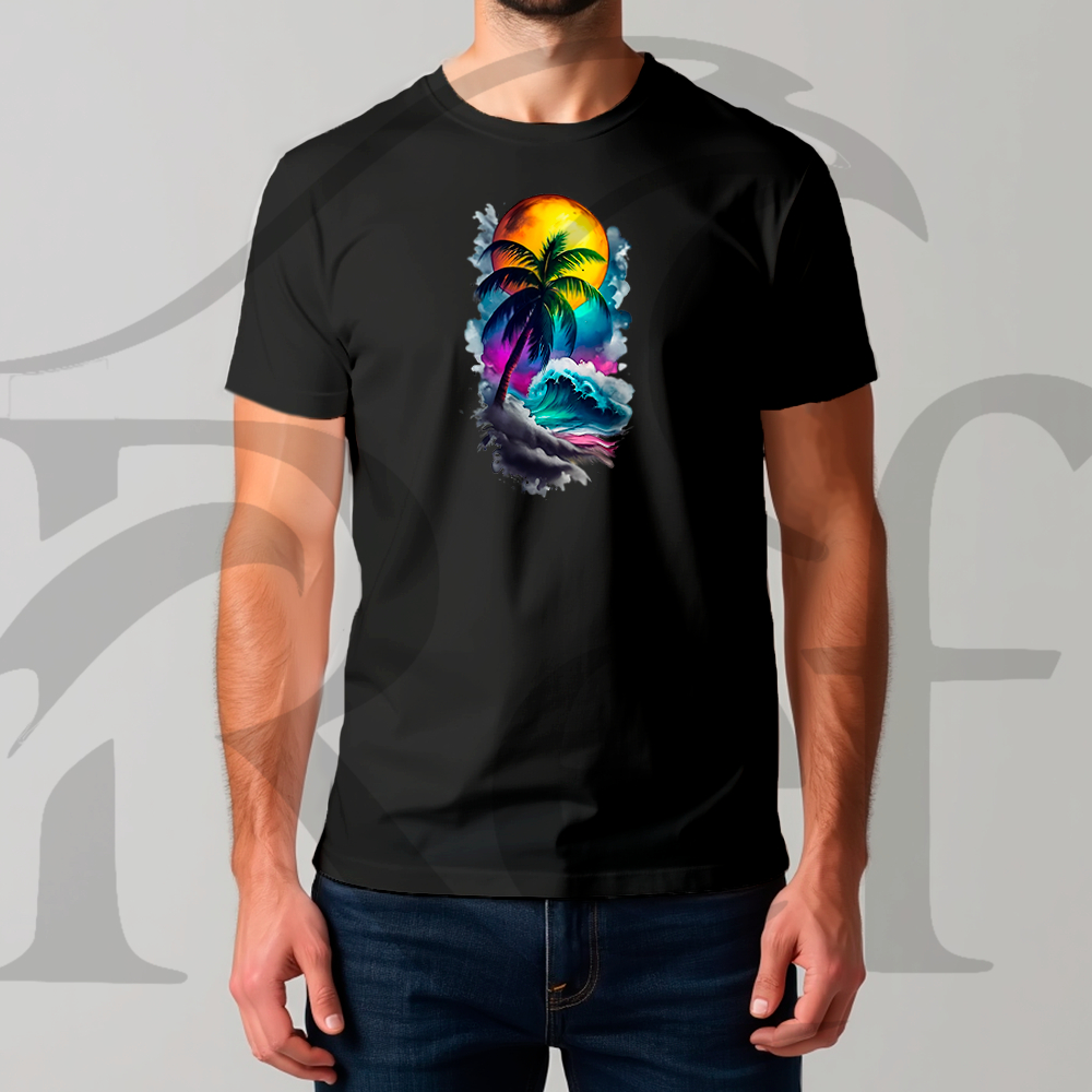 Camiseta Camisa Masculino Streetwear Palmeira E Sol Grande Malha Penteada Algodão Premium