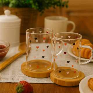 Kit 2 Canecas Xícaras Café Chá De Vidro Borossilicato C/ Corações 280ml - Lyor em Oferta na Shopee