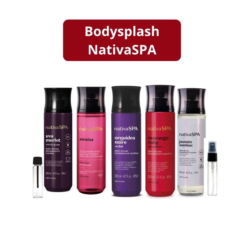 Body splash NativaSpa Jasmim Sambac, Lilac, orquídea noire, uva merlot, morango ruby, ameixa