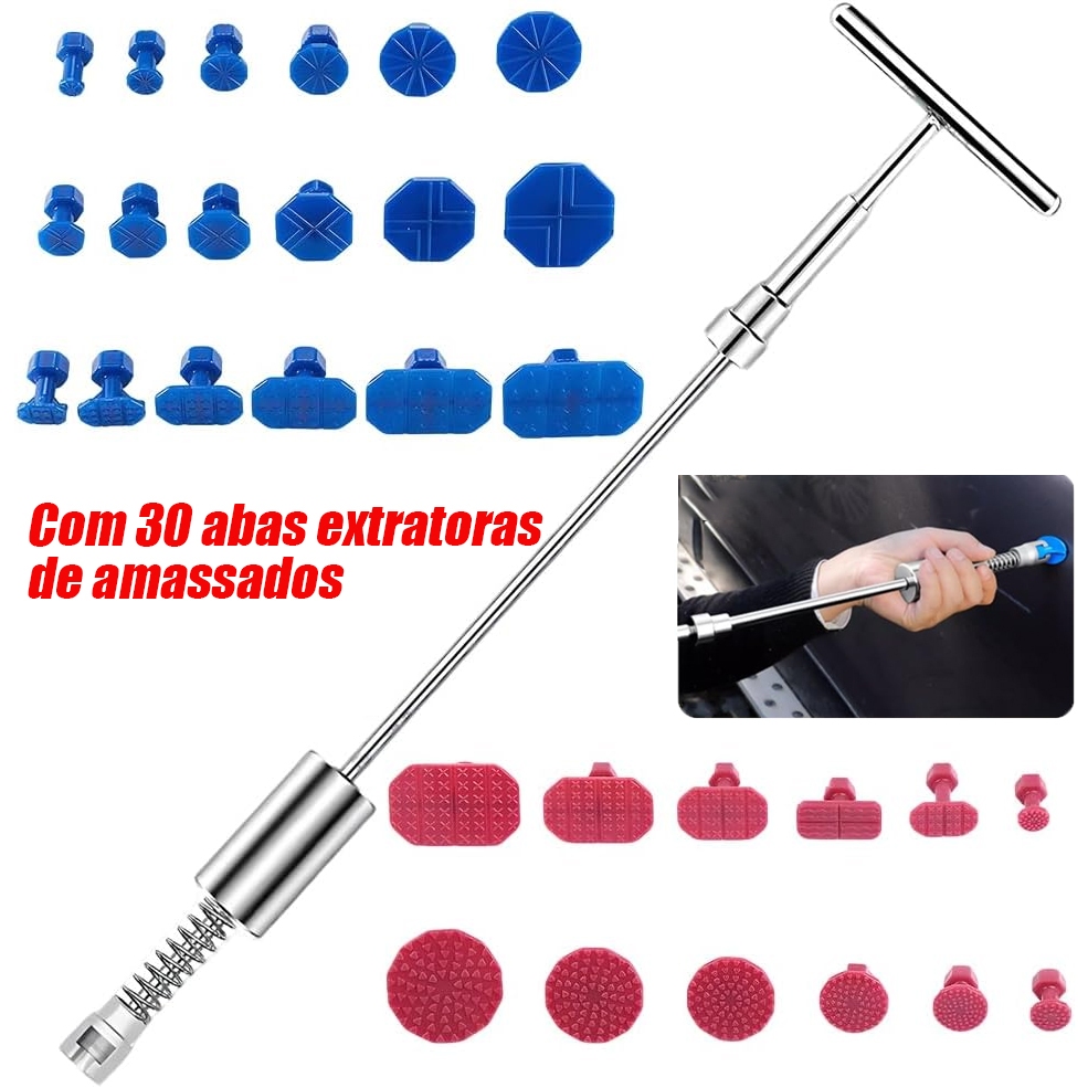 Kit de Reparo de Amassados em Carro com Ferramenta Manual em Alumínio T-Shaped e 30 Espaçadores em Oferta na Shopee