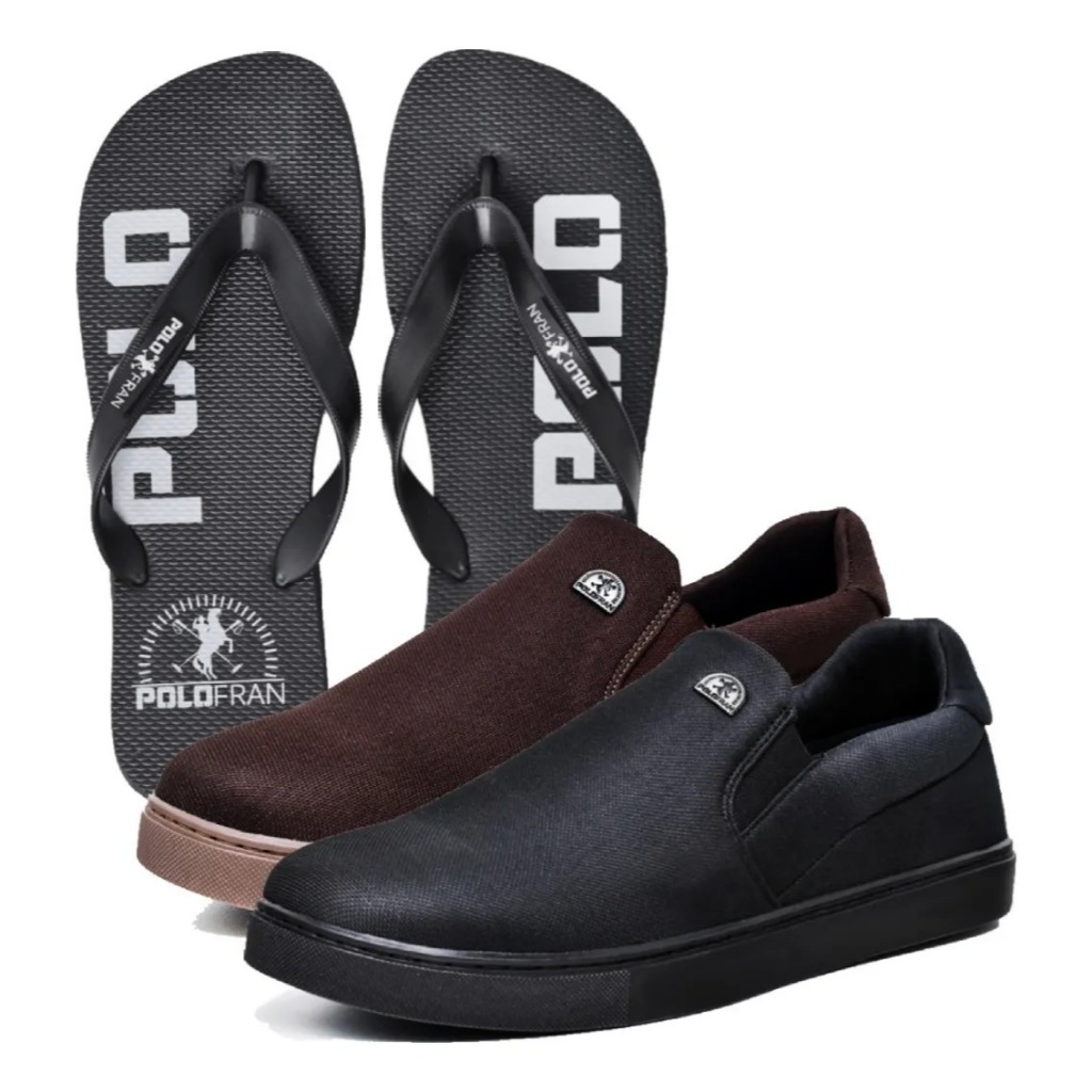 Kit 2 Pares Sapatenis Masculino Polo Fran Slip On Casual Tenis Elastico Bali + Chinelo em Oferta na Shopee