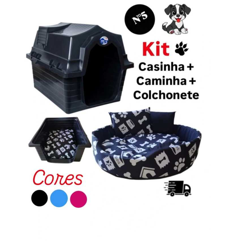 Kit Casinha Pet Com Colchonete + Caminha Pet , Casinha Cachorro N5 Com Colchonete Cama Pra Cachorro.