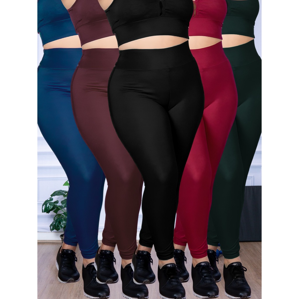 Kit 5 Calça Legging Leg Plus Size G1 G2 G3 G4 Suplex Grossa Academia Fitness