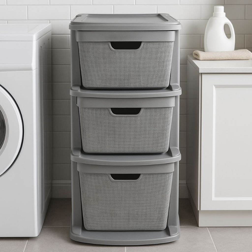 Gaveteiro Organizador Grande de Chão 15 Litros 22 Litros com 3 Gavetas em Plástico Juta Organização em Oferta na Shopee