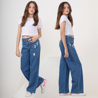CALÇA WIDE LEG PANTALONA Juvenil Jeans Infantil Menina Premium Básica Qualidade confortável juvenil em Oferta na Shopee