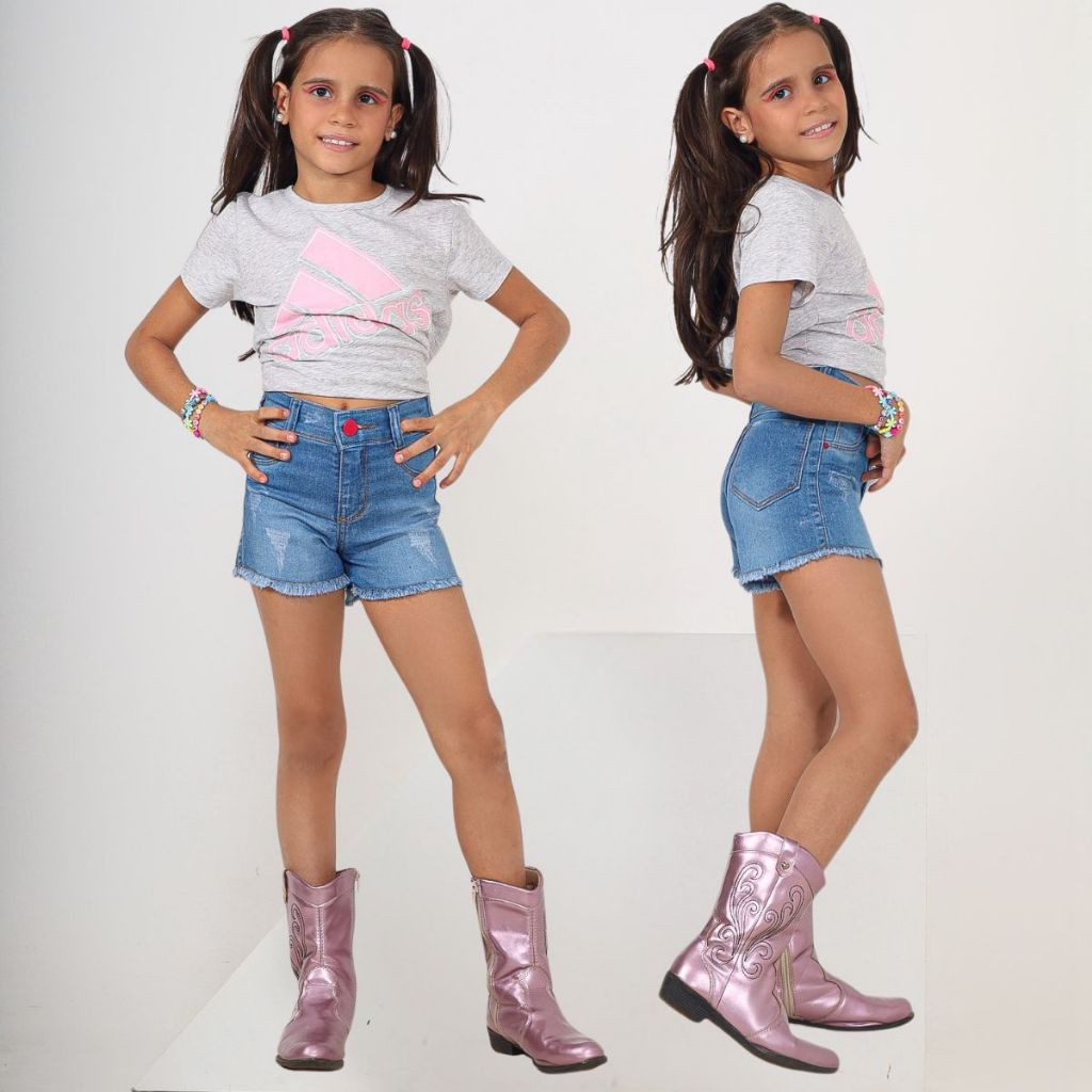 SHORT Feminino jeans Lycra Moda Infantil Juvenil menina 2 12 anos bermuda blogueirinha elástico cós em Oferta na Shopee
