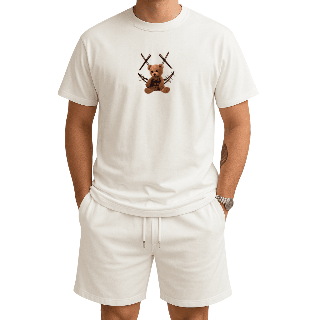 Kit Masculino Short Tactel + Camiseta Estilo Streetwear "Urso Sorriso X" Casual e Esportivo | Conforto e Estilo Urbano