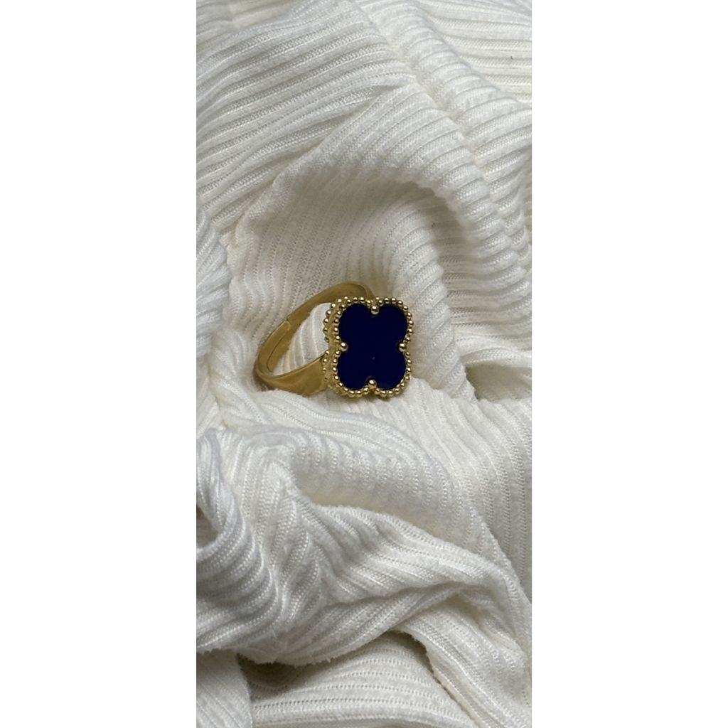 Novo anel de trevo de quatro folhas em aço inoxidável 18K com design aberto, tamanho ajustável, elegante e simples para em Oferta na Shopee