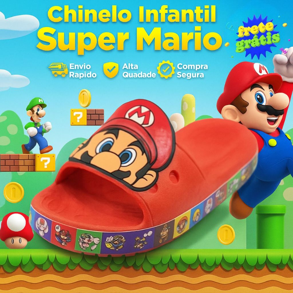 Chinelo Mario Bros Slide Mario Leve Confortável em Oferta na Shopee