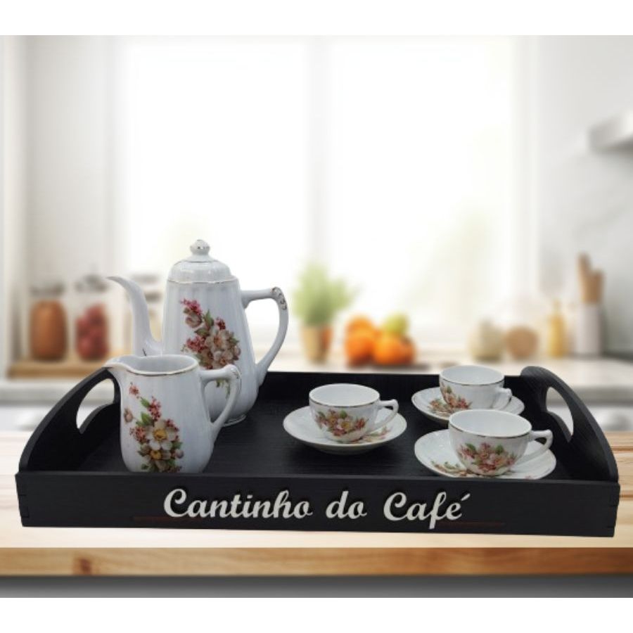 Bandeja Cantinho do Café Decorativa Café Da Manha Grande 41,5 x 27,5cm em mdf Servir Mesa Cama em Oferta na Shopee