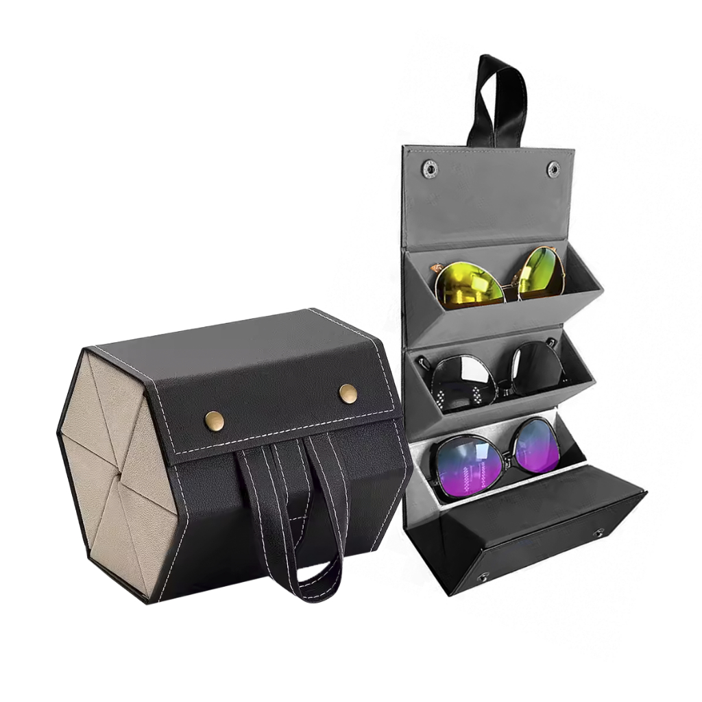 Estojo Porta Óculos 5 Divisórias Organizador Dobrável Prático