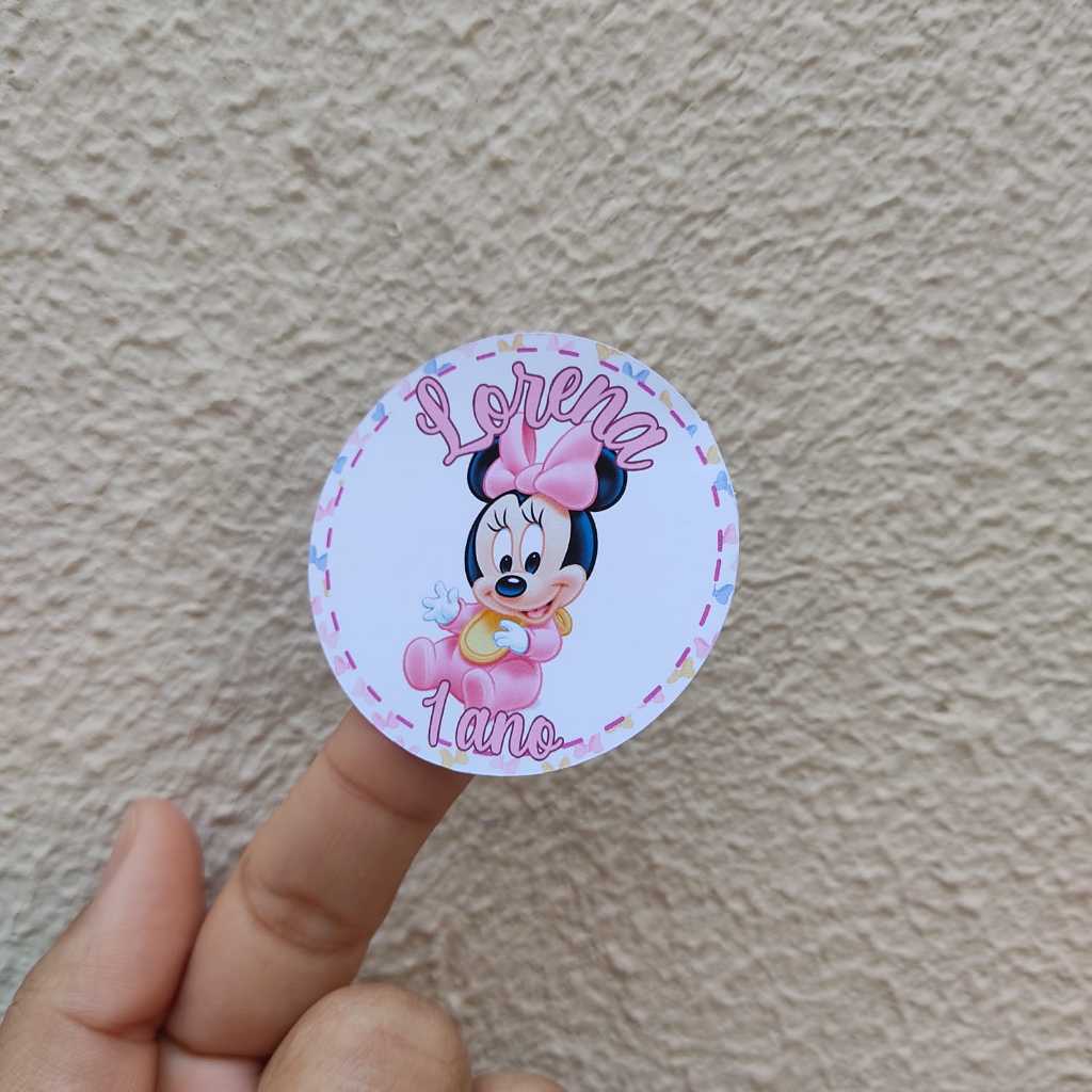 Adesivo Personalizado Minnie Baby para Lembrancinhas e decoração Festa Aniversário - Adesivo Infantil  Redondo 5x5cm