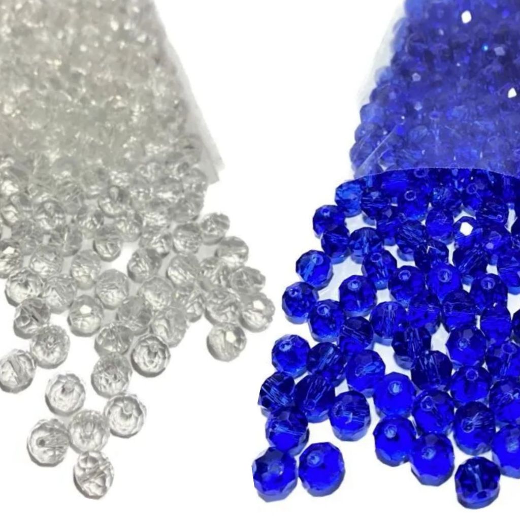 100 Missangas Azul escuro transparente e 100 cristal transparente 8mm | Para Guia umbanda candomblé