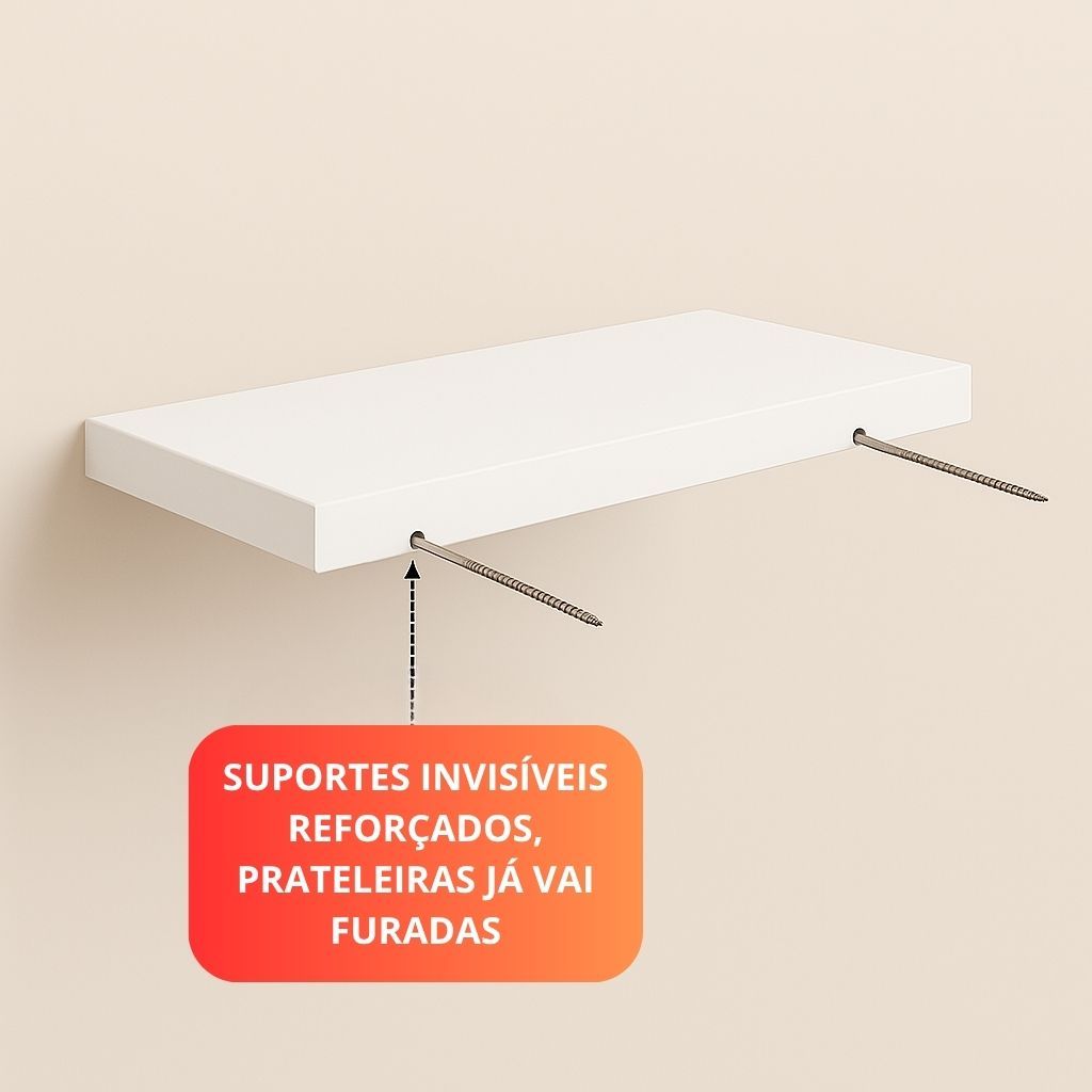 Prateleiras Parede 80x20cm em MDF 25mm Branco Suporte Invisível Decoração quarto sala escritório