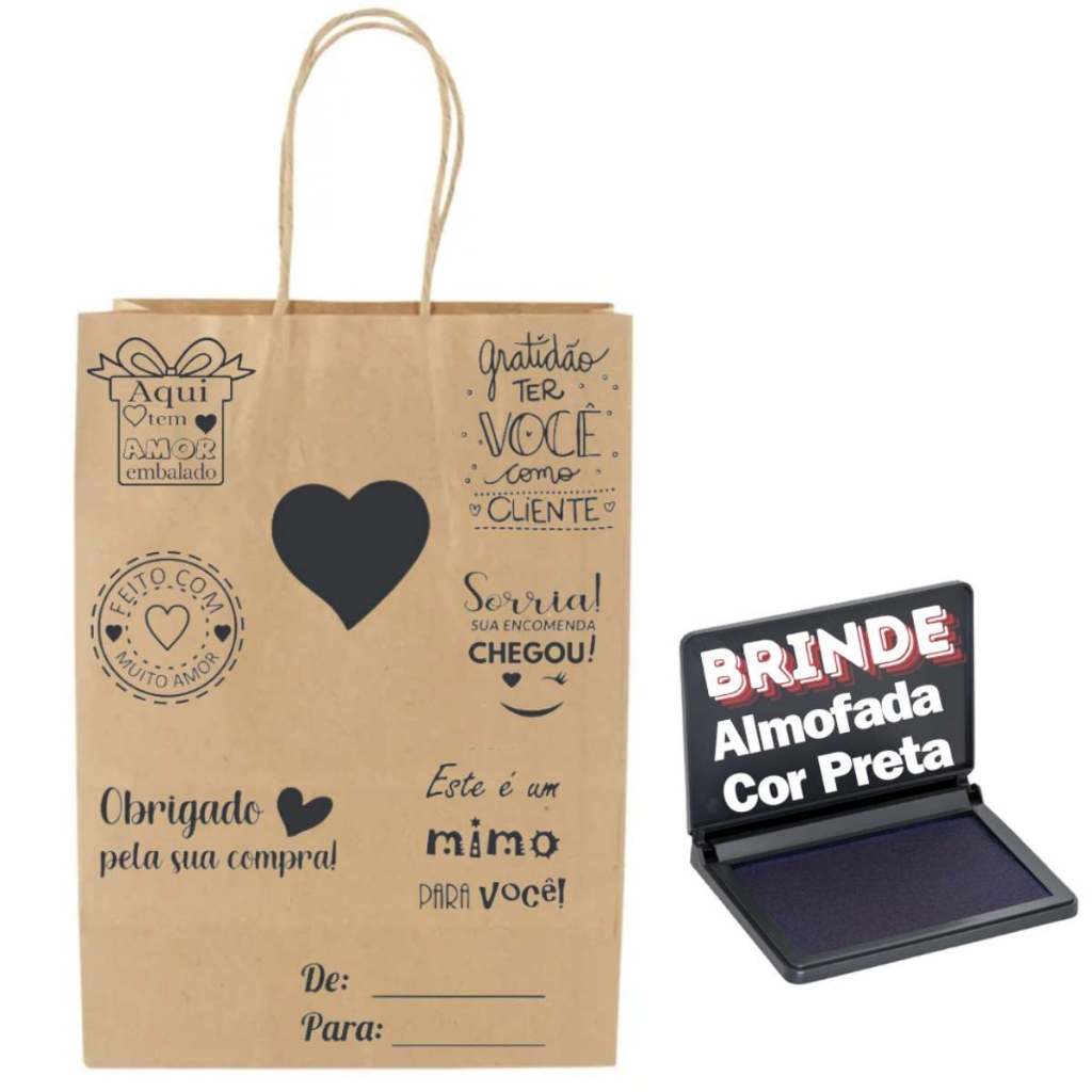 Kit 8 Carimbo Decorativo + 1 Almofada Carimbeira Para Sacolas Kraft Caixas de Papelão Tag em Oferta na Shopee