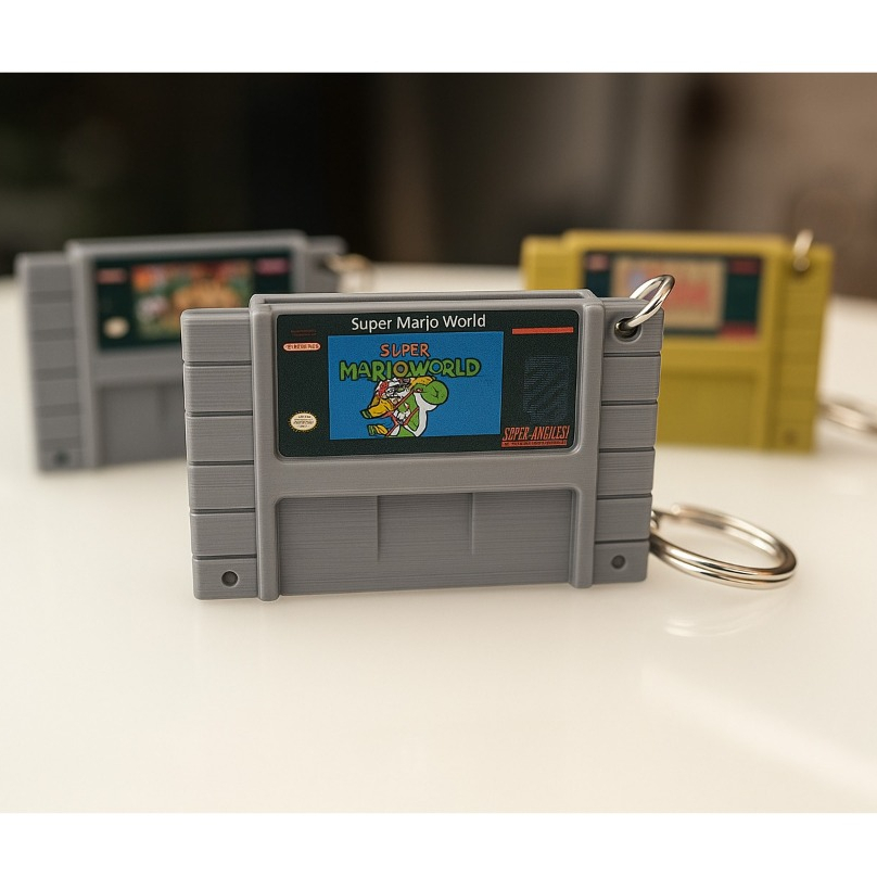 Chaveiro Cartucho Super Nintendo 3D–Escolha Seu Jogo Favorito! Super Mario World, Zelda, Donkey Kong