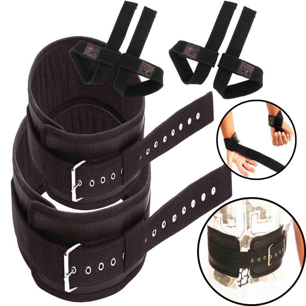 Kit 2 Cinto Musculação Agachamento Crossfit Profissional + Tala Strap Para Levantamento Peso Fitness