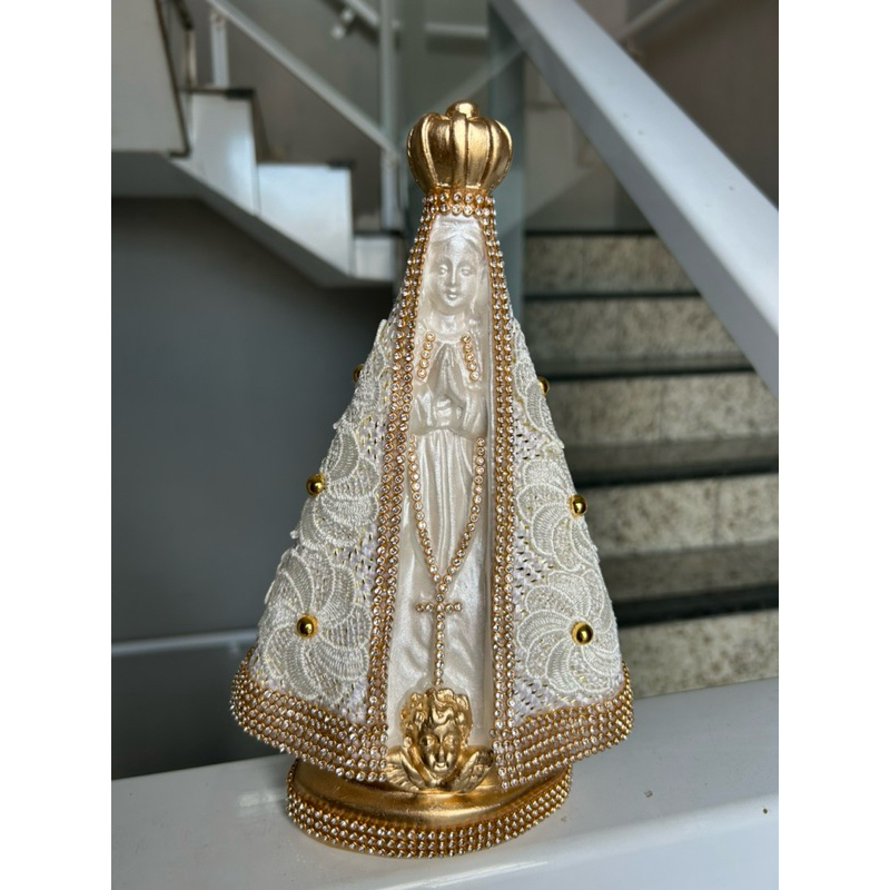 Nossa Senhora Aparecida com manto em flor 25cm/para casamento/convite padrinhos/convite batizado/lembrança maternidade