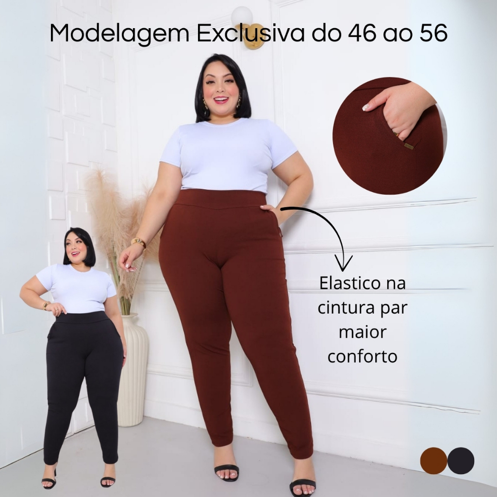 Calça Feminina Plus Size Lisa Modeladora com Elastano Premium em Oferta na Shopee