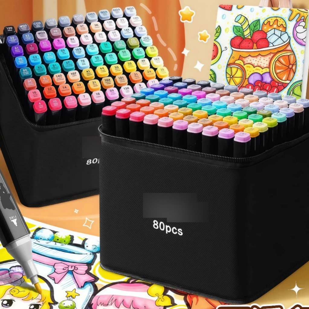 Kit 80 Caneta De Duas Pontas Para Pintura Artística Desenho Permanente Cores Vibrantes em Oferta na Shopee