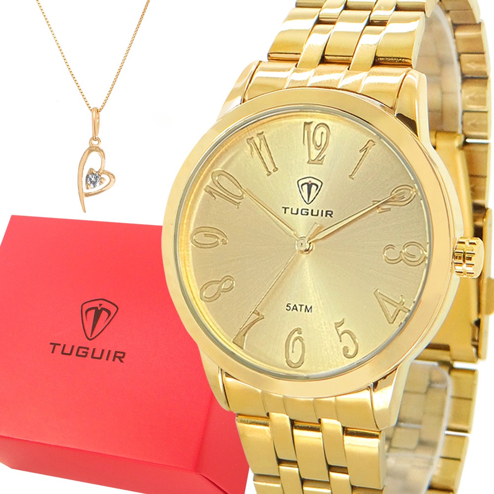 Relógio Feminino Tuguir Analógico Dourado Prova Dágua Luxo - Watches