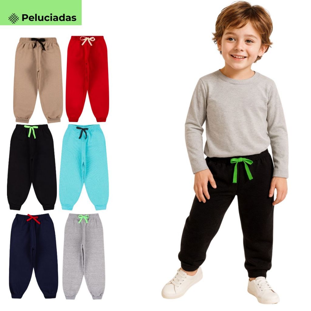 Kit Infantil 3 Calças de Moletom Peluciado Menino Masculino Tamanho 1 ao 10 em Oferta na Shopee