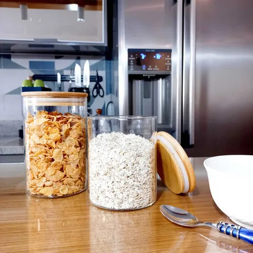 Pote Vidro Hermético Vidro Borossilicato com Tampa de Bambu Porta Mantimento Tempero UZ Utilidades