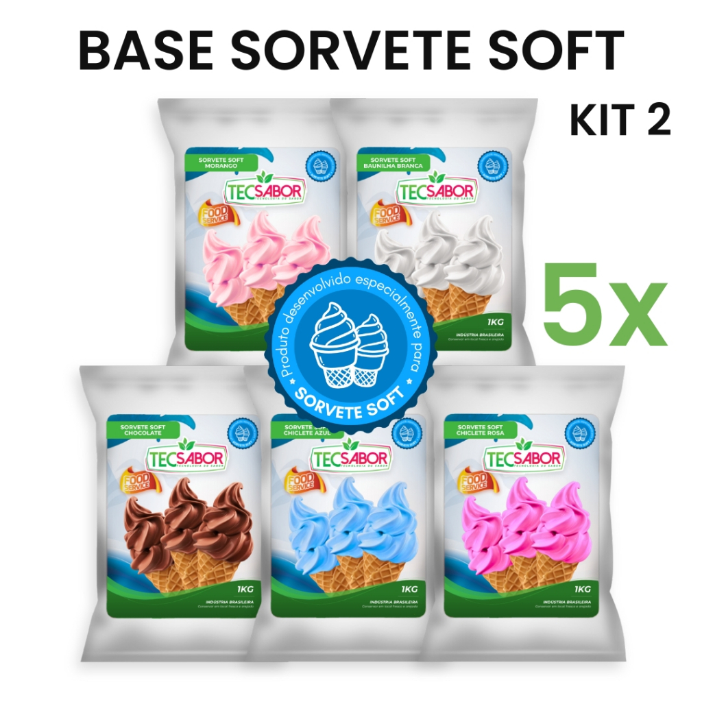 5kg Sorvete Soft Com Leite Mais Vendidos Tecsabor Kit 2